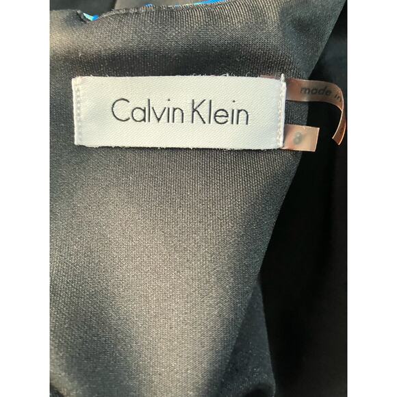 Calvin Klein Women's Blk/Blue Geometric Print Sleeveless Sheath Dress SZ 8 - Picture 8 of 11